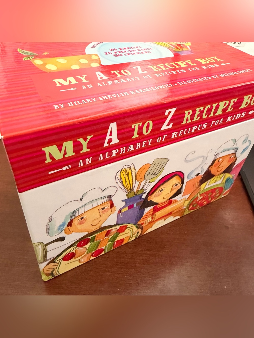 NEW My A to Z Recipe Box for Kids Cooking 26 recipes, blank cards, 50 stickers
